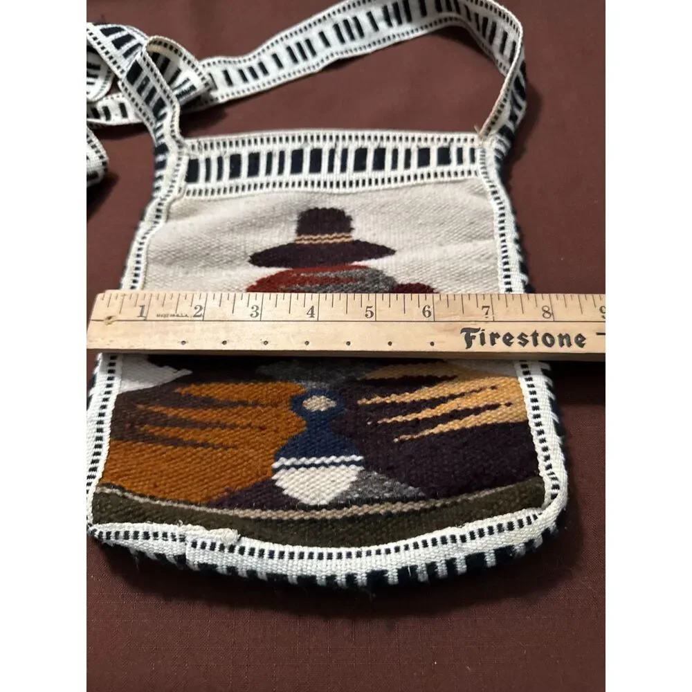 South American Hand Woven Wool Crossbody Tote Bag Zip Closure 9x8